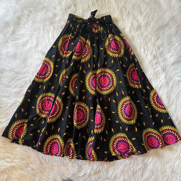 Kara Chic African Printed Maxi Skirt Elastic Waist Belted Cotton Midi - Picture 1 of 9